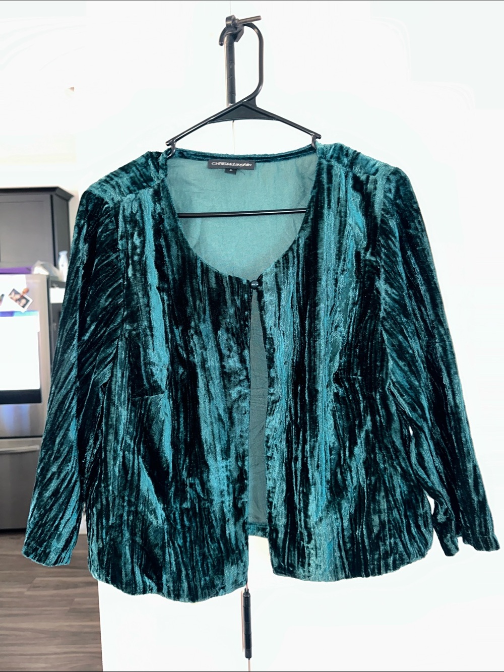 Christopher & Banks Teal Crushed Velvet Open-Front Topper